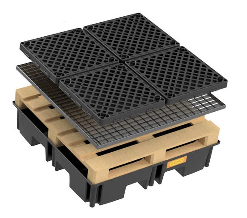 (obrázek pro) PE záchytná vana 220/4 - 120x120 cm, objem 220 litrů, ocel. rošt